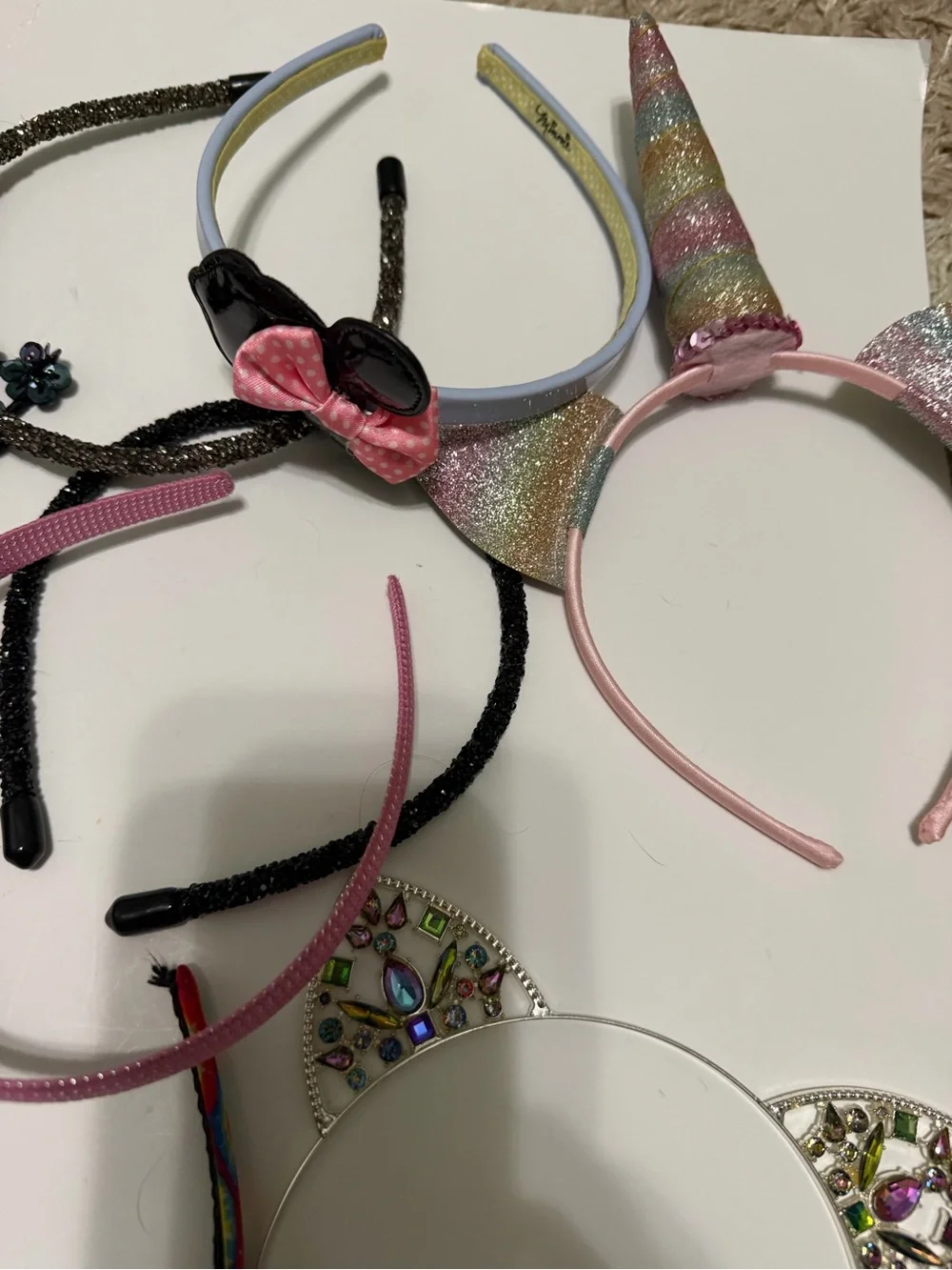 Head bands large lot variety of colors sparkly unicorn etc